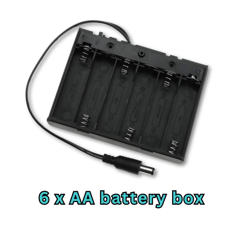 Battery box for six 1.5V AA batteries