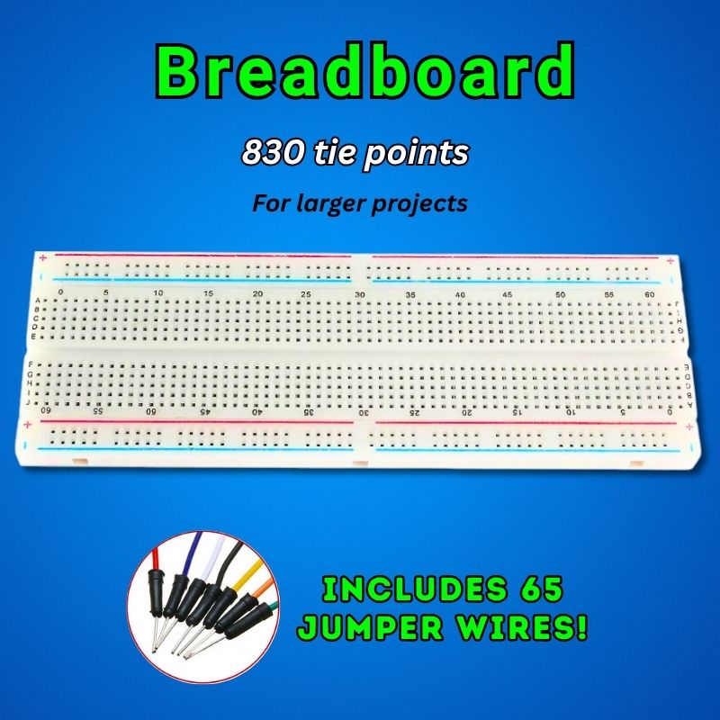 Breadboard with 830 tie-points with jumper wires included