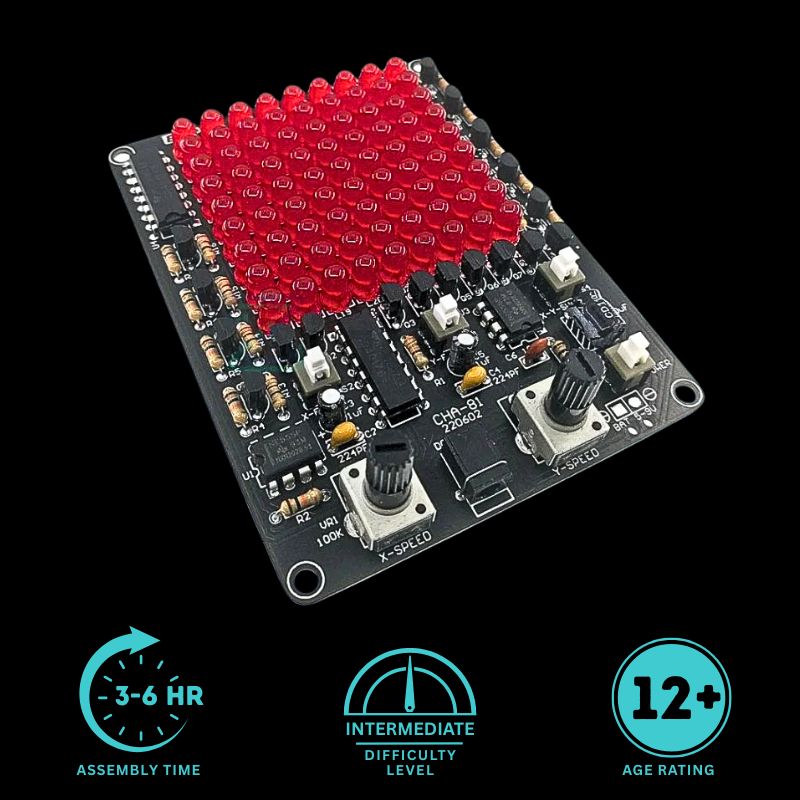 Chasing LEDs electronics DIY kit main image with information
