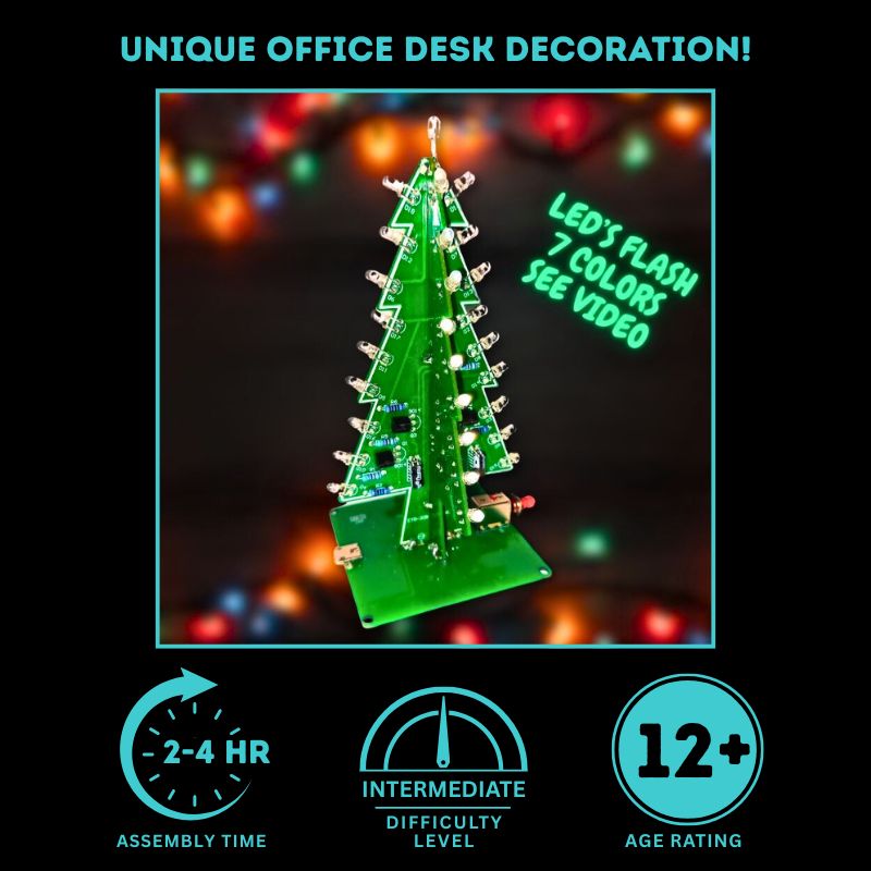 Flashing LED Christmas Tree Electronics kit main image with information