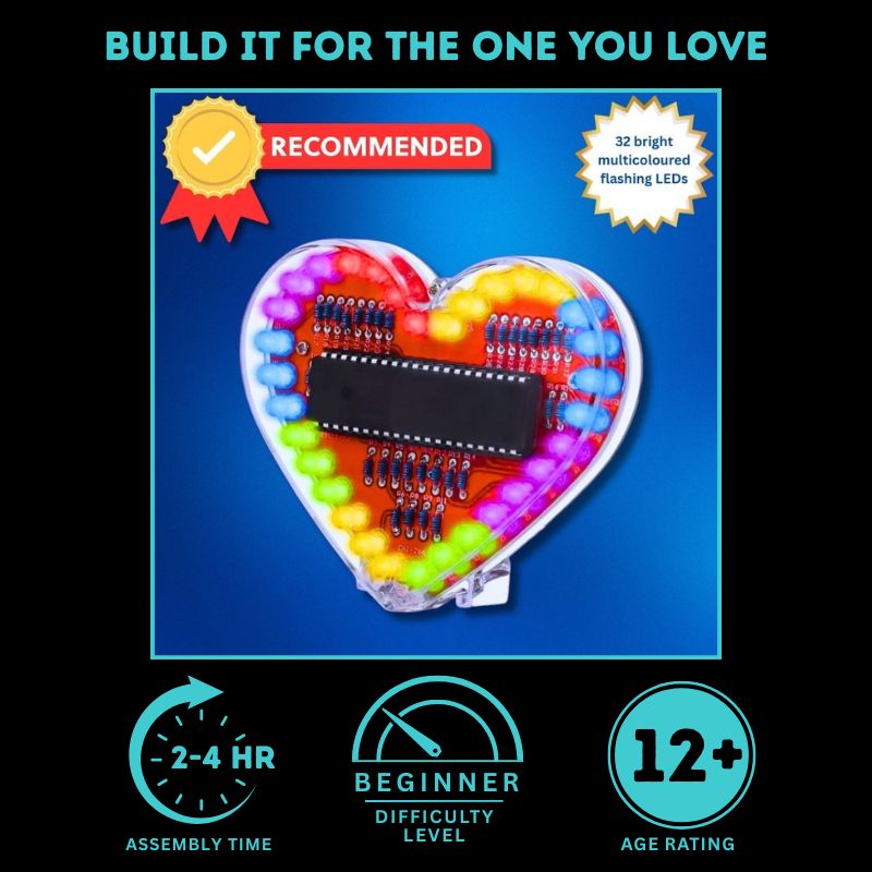 Flashing LED Heart Electronics kit main image with information