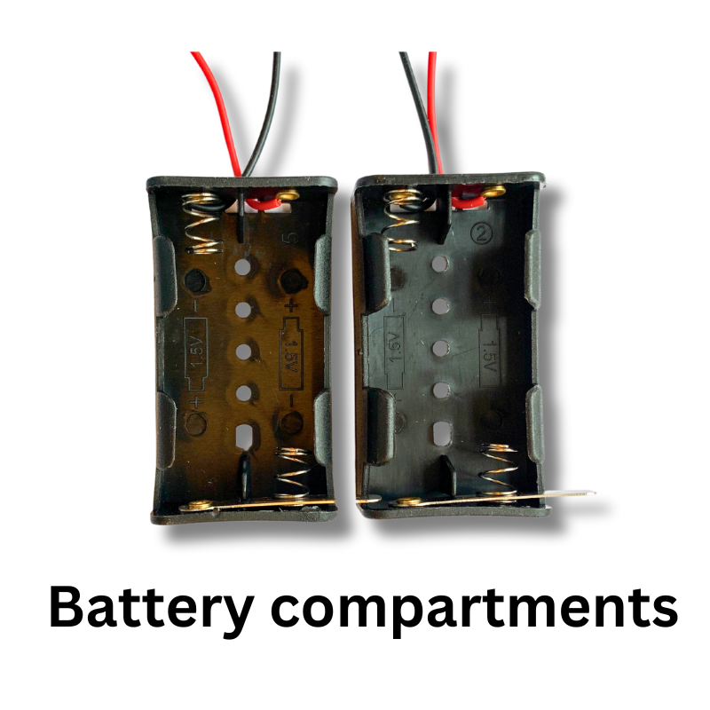 Morse code electronics kit contents-Battery compartments