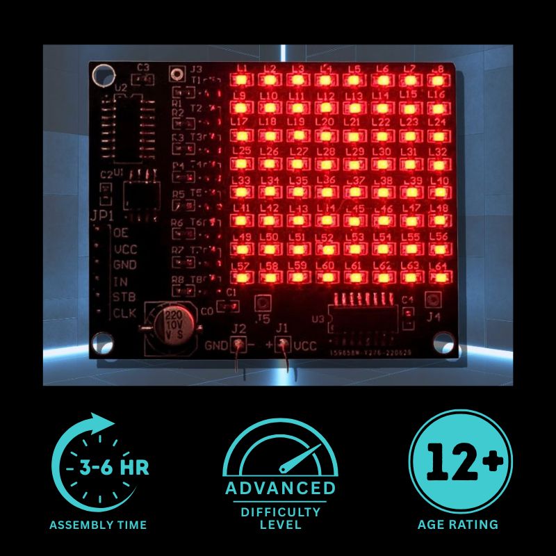 SMD 8x8 LED matrix electronics DIY kit main image with information