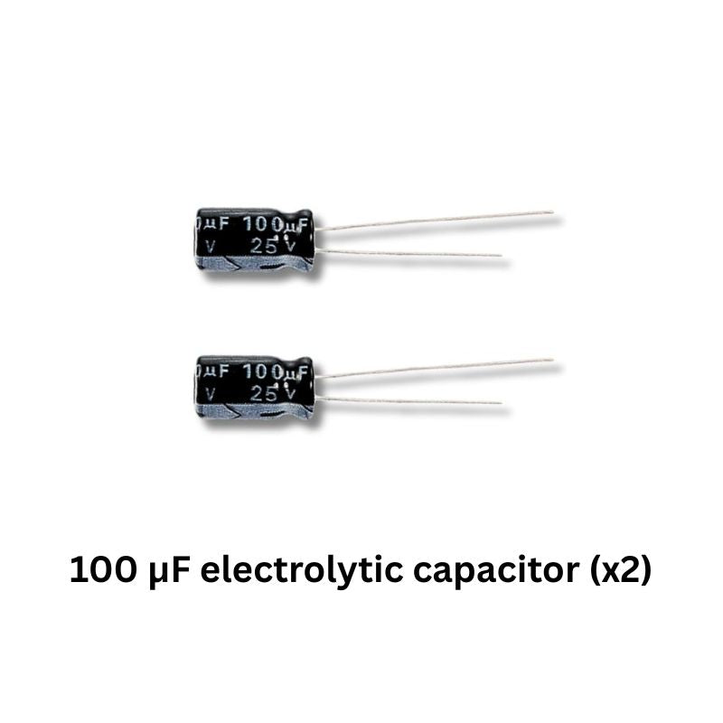 Smart Car Electronics Kit components 100 uF electrolytic capacitor
