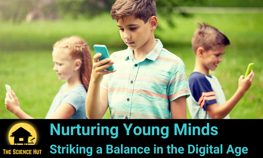 Blog card for blog post relating to the amount of time kids spend playing on mobile phones. Blog image shows 3 kids back-to-back looking at mobile phones