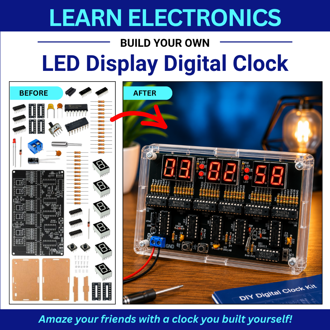 6-bit Digital Clock Electronics Kit Before and After