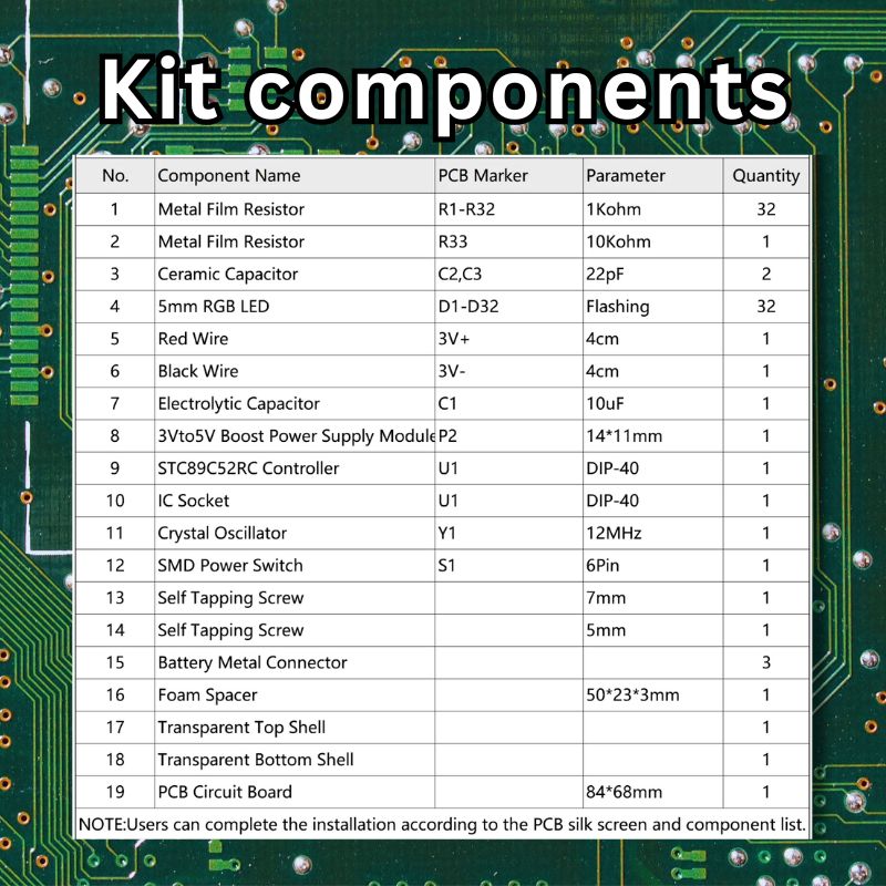 LED Heart Electronics STEM kit components
