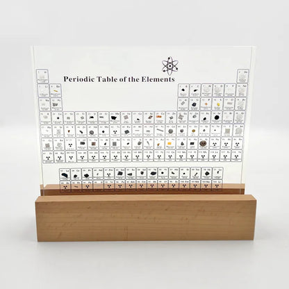 Image from thesciencehut.com: Periodic table with real elements on wooden base