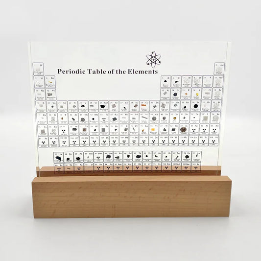 Image from thesciencehut.com: Periodic table with real elements on wooden base
