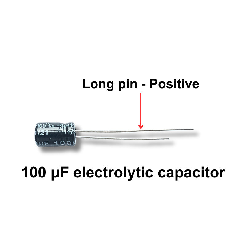 Photosensitive robot electronics kit components 100 uF electrolytic capacitor